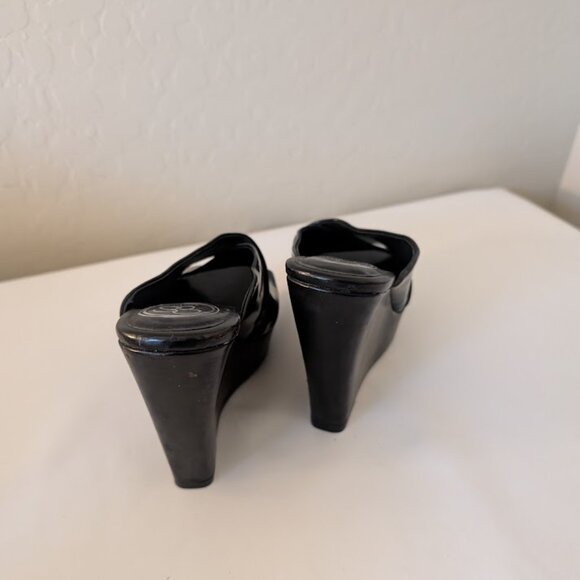 Jessica Simpson Black Patton Leather Platform Wedge Heels Size 7M - Picture 4 of 5